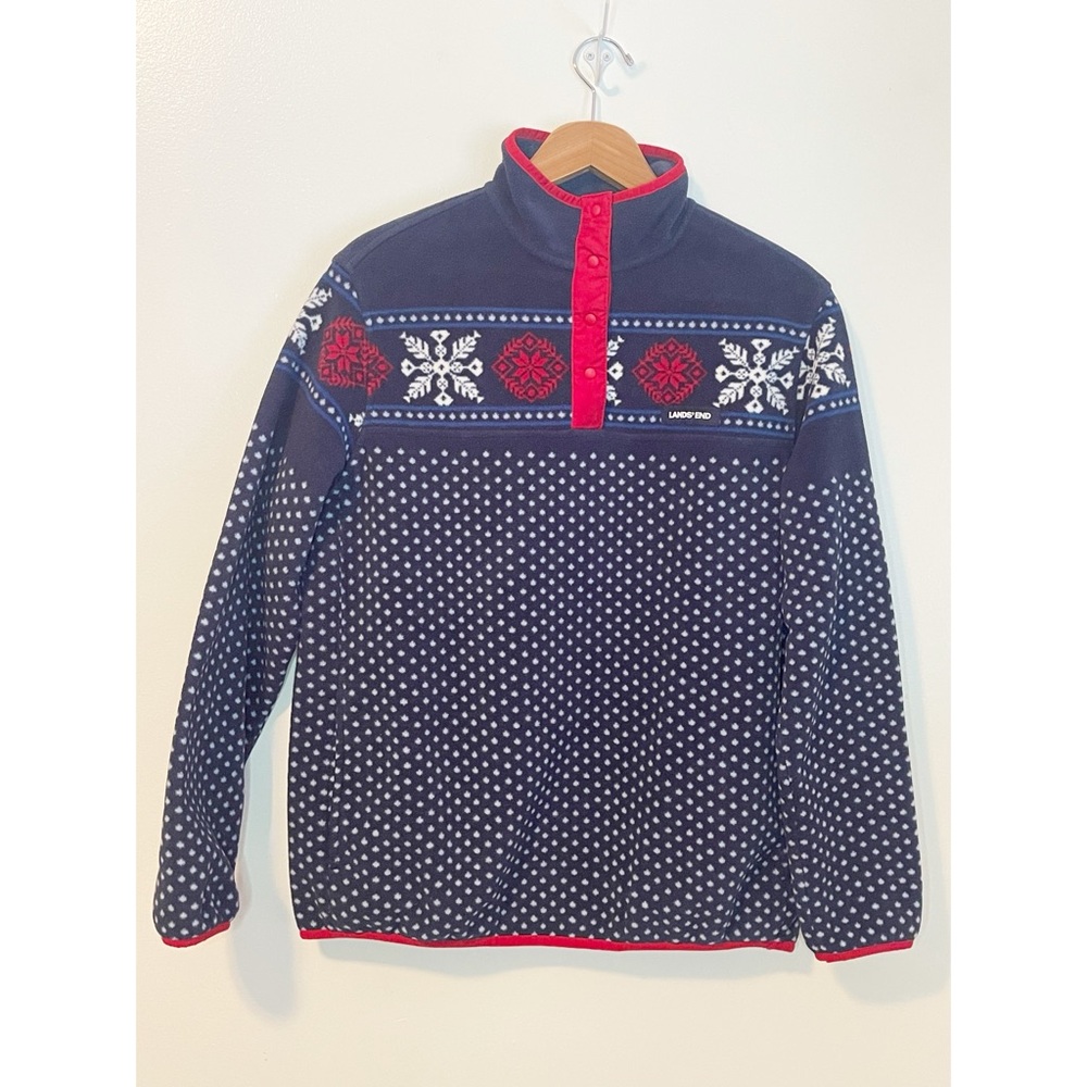 Lands' End Navy and White Knit Sweater 0013#